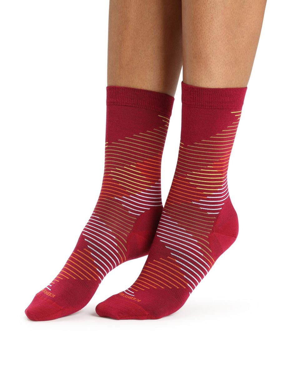 Cherry / Silent Gold Women's Icebreaker Merino Lifestyle Fine Gauge Crew Dashes Socks | USA 1412ILHS